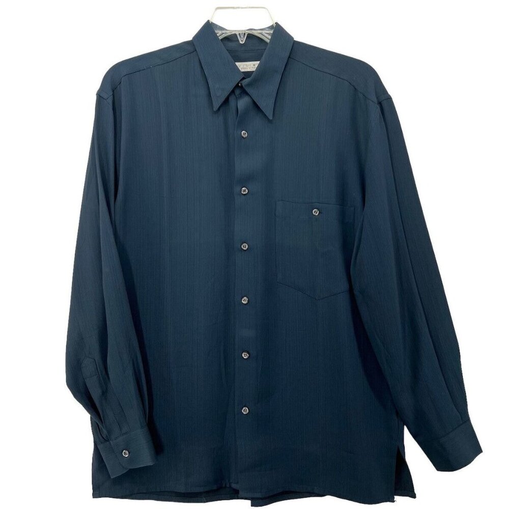 Vintage Equilibrio Mens M Blue Button Down Casual Blue Pocket Woven EUC